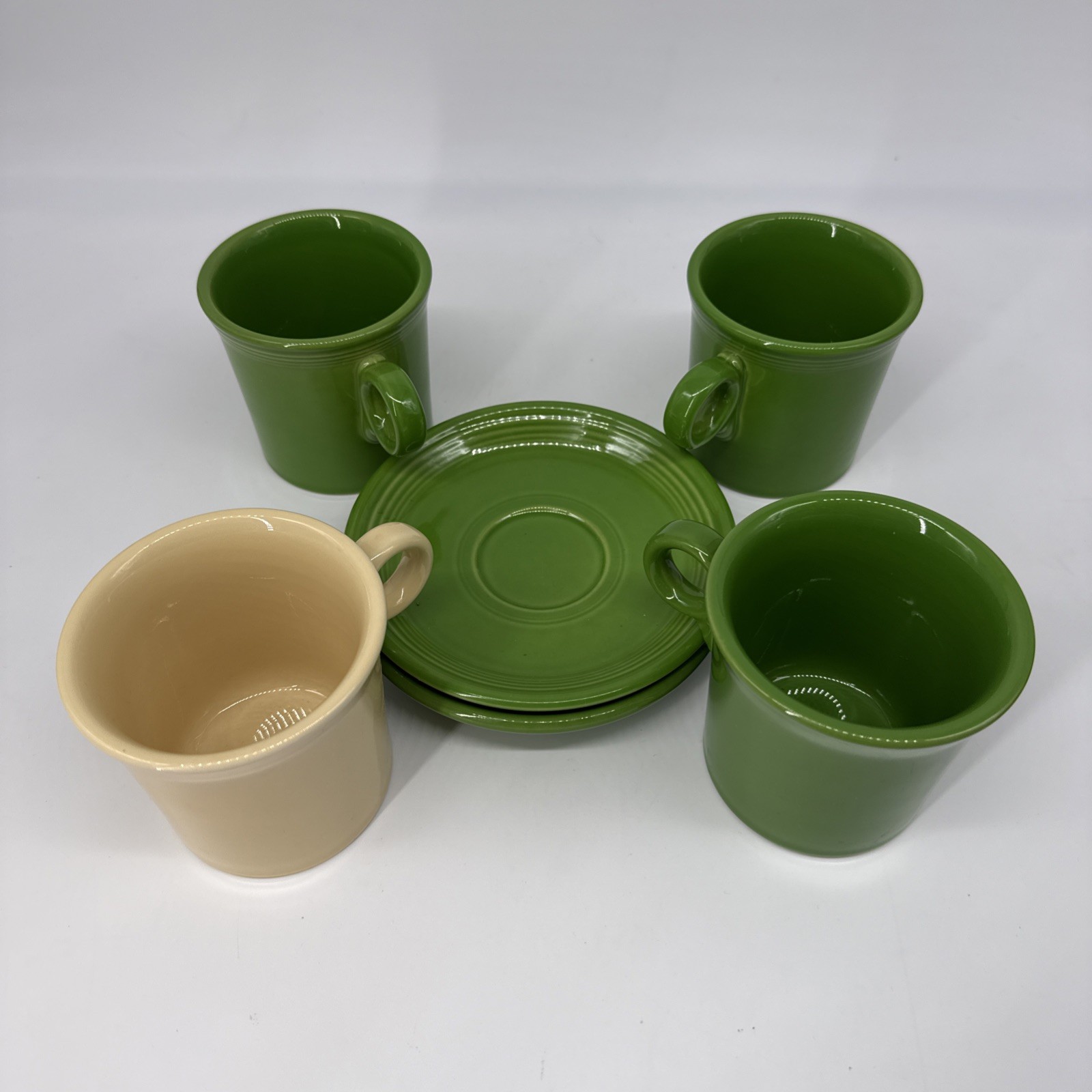 Lot -6- Fiesta Ware (4) Ring-Handled Homer Laughlin HLC Coffee Mugs (2) Saucers