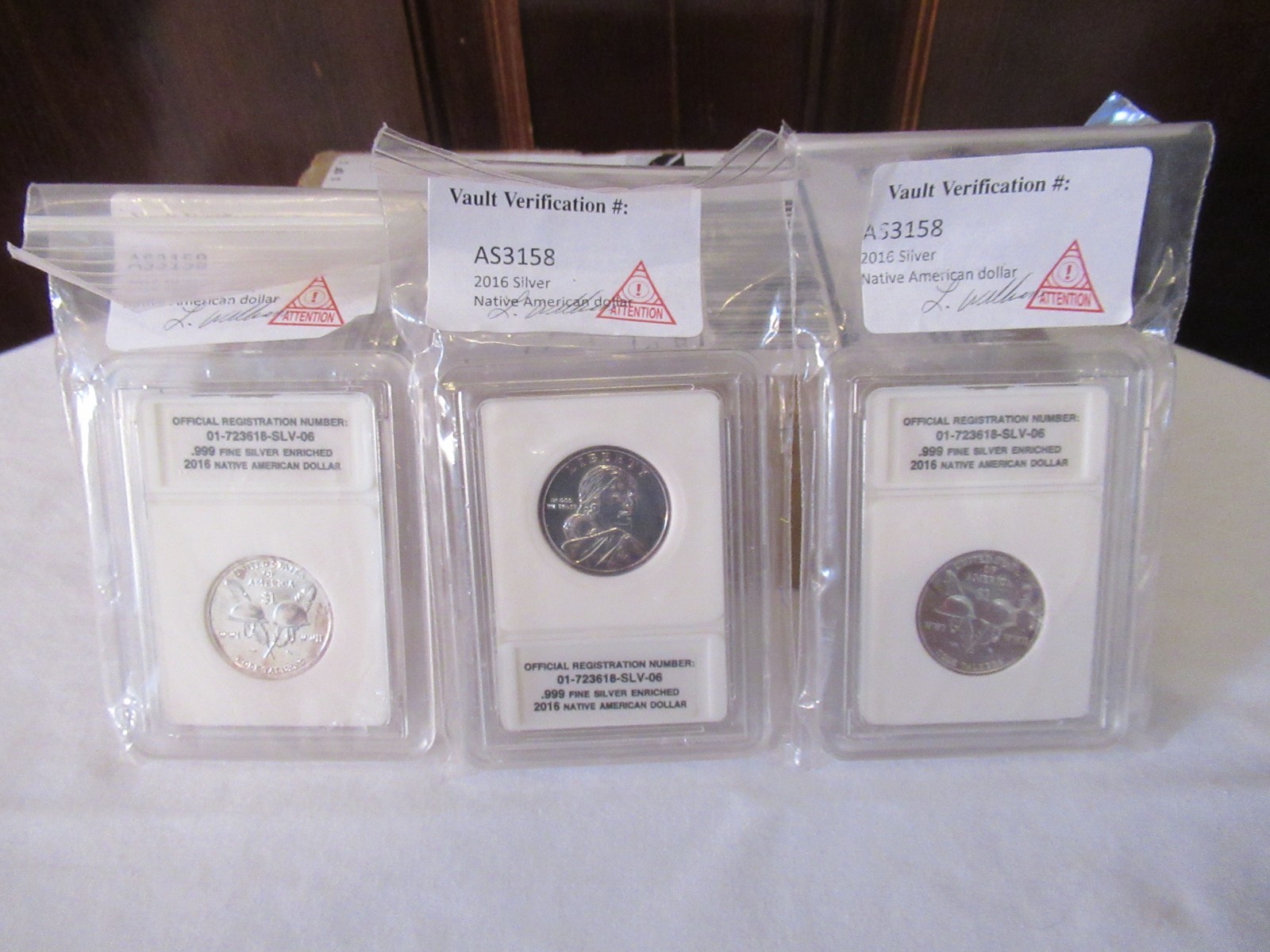 2016 Native American Dollar - .999 Fine Silver Enriched LOT OF 3