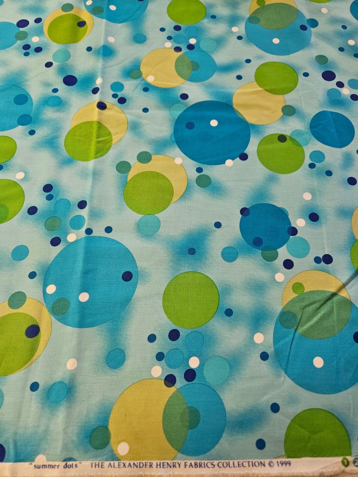 Vintage Alexander Henry Fabric 1 Yard Summer Dots 1999 Blue Green Vintage Alexander Henry Fabric 1 Yard Summer Dots 1999 Blue Green