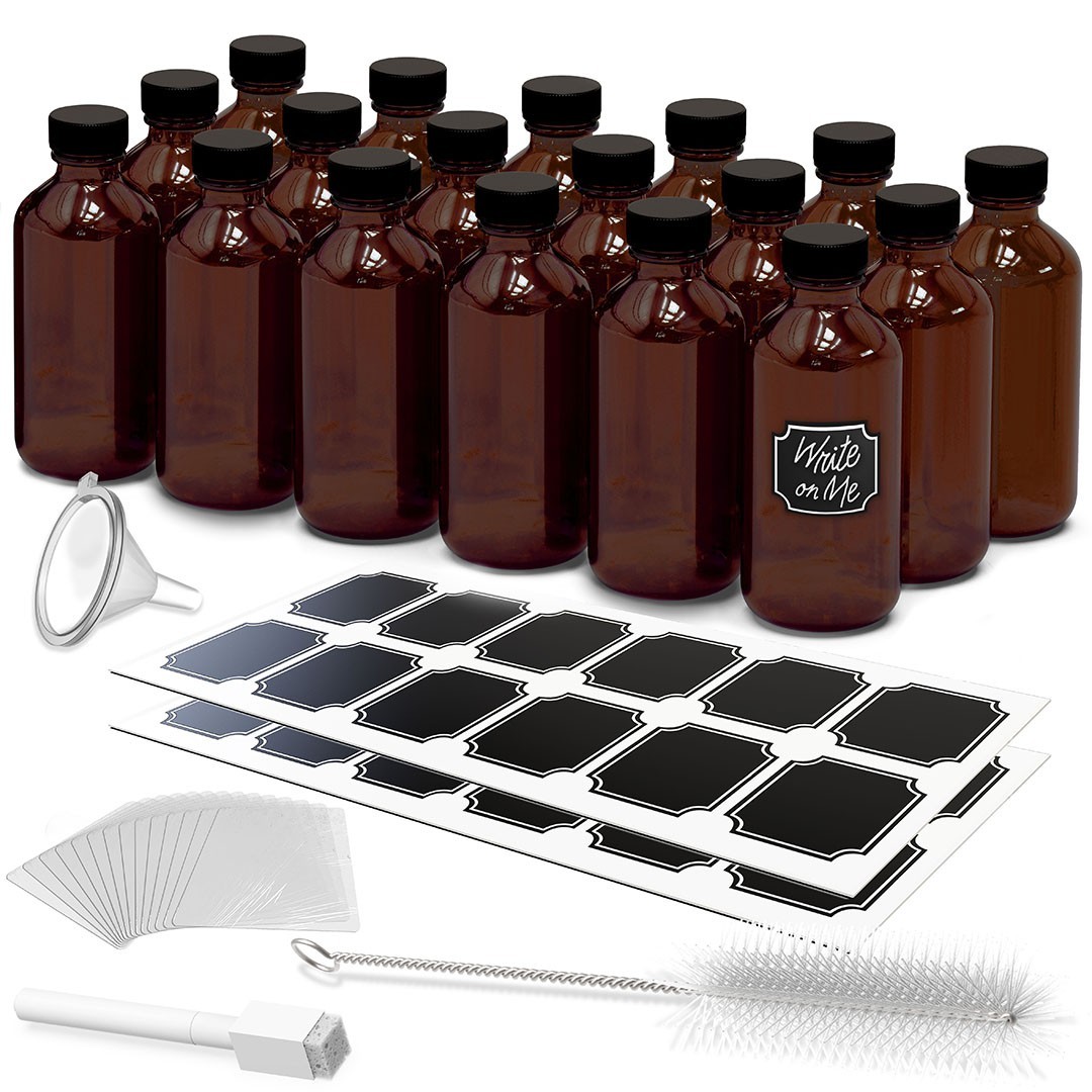 Nevlers 8 oz Boston Round Amber Glass Bottles 18 Pack