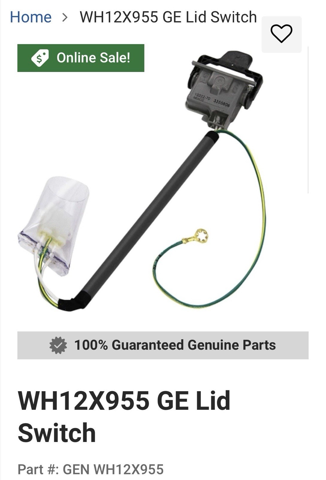 Lid Switch GE Part # WH12x955 Brand New OEM Part Reg Price 140.00 Lid Switch GE Part # WH12x955 Brand New OEM Part Reg Price 140.00