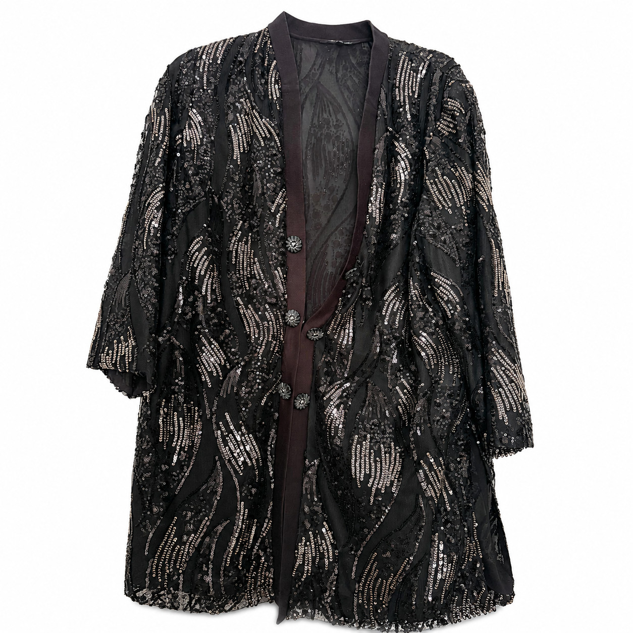 Misook Women\'s Petite L Black Gray Textured Button Knit Jacket