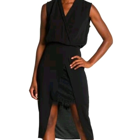 NSR Sleeveless V-Neck Lace Inset Black Dress S SMALL BLACK NEW