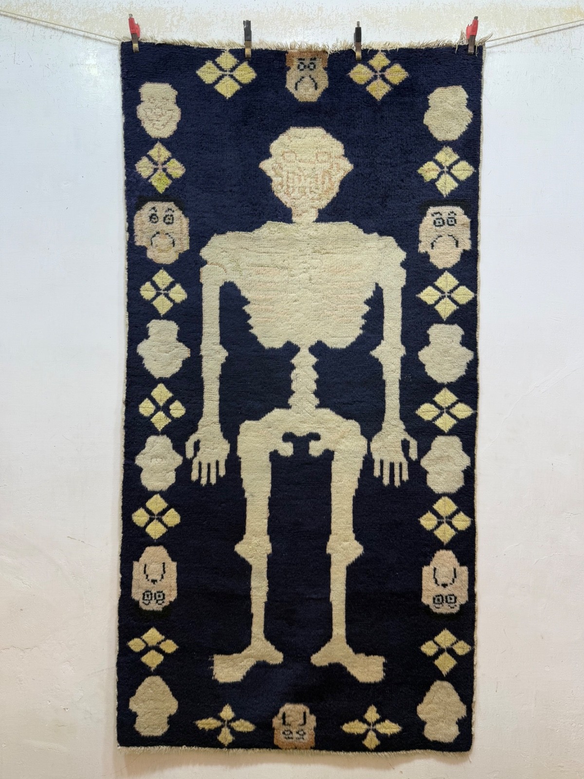 Vintage Hand Knotted China Wool Skeleton Rug 162x83 Cm