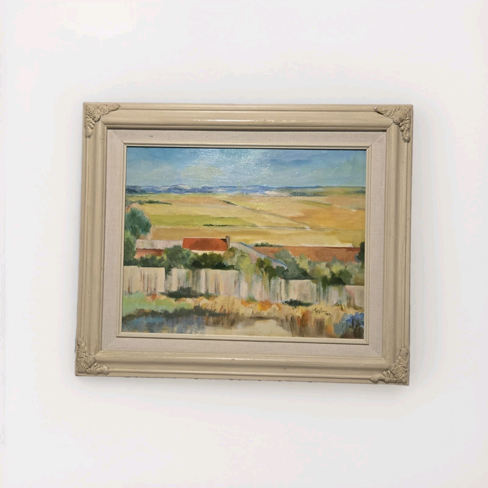 Vintage Impressionist Rural Landscape Oil Painting Original Signed Framed 1983