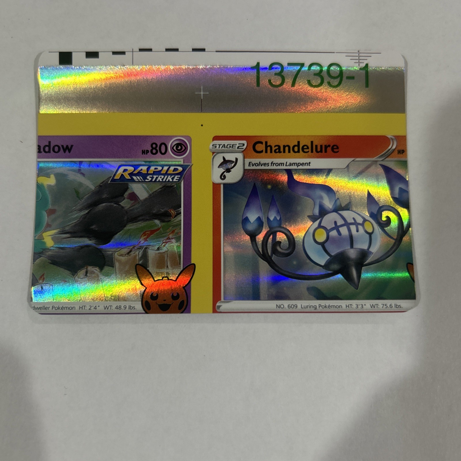 Pokemon Error Chandelure Holo Trick Or Trade Set NFC (non Factory Cut) - K189
