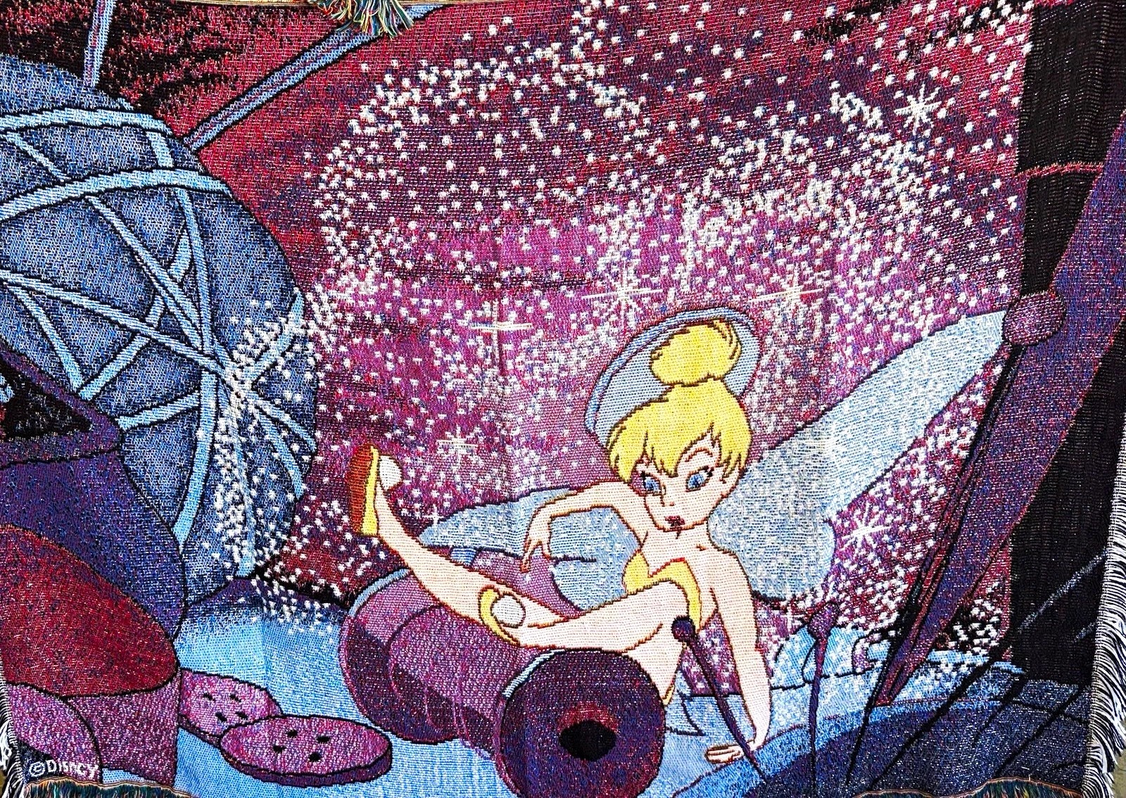 Vintage Disney TinkerBell on a spool of thread tapestry Throw blanket Vintage Disney TinkerBell on a spool of thread tapestry Throw blanket
