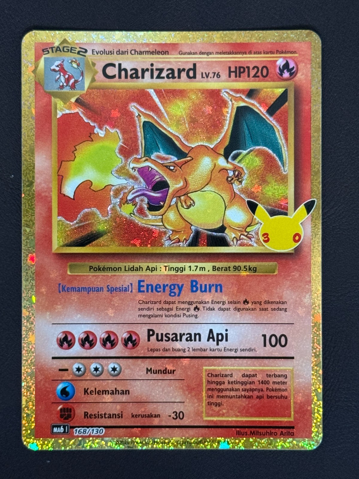 Pokemon TCG INDONESIA Charizard MA6 168/130 Base Set Classic 30th Anniversary NM