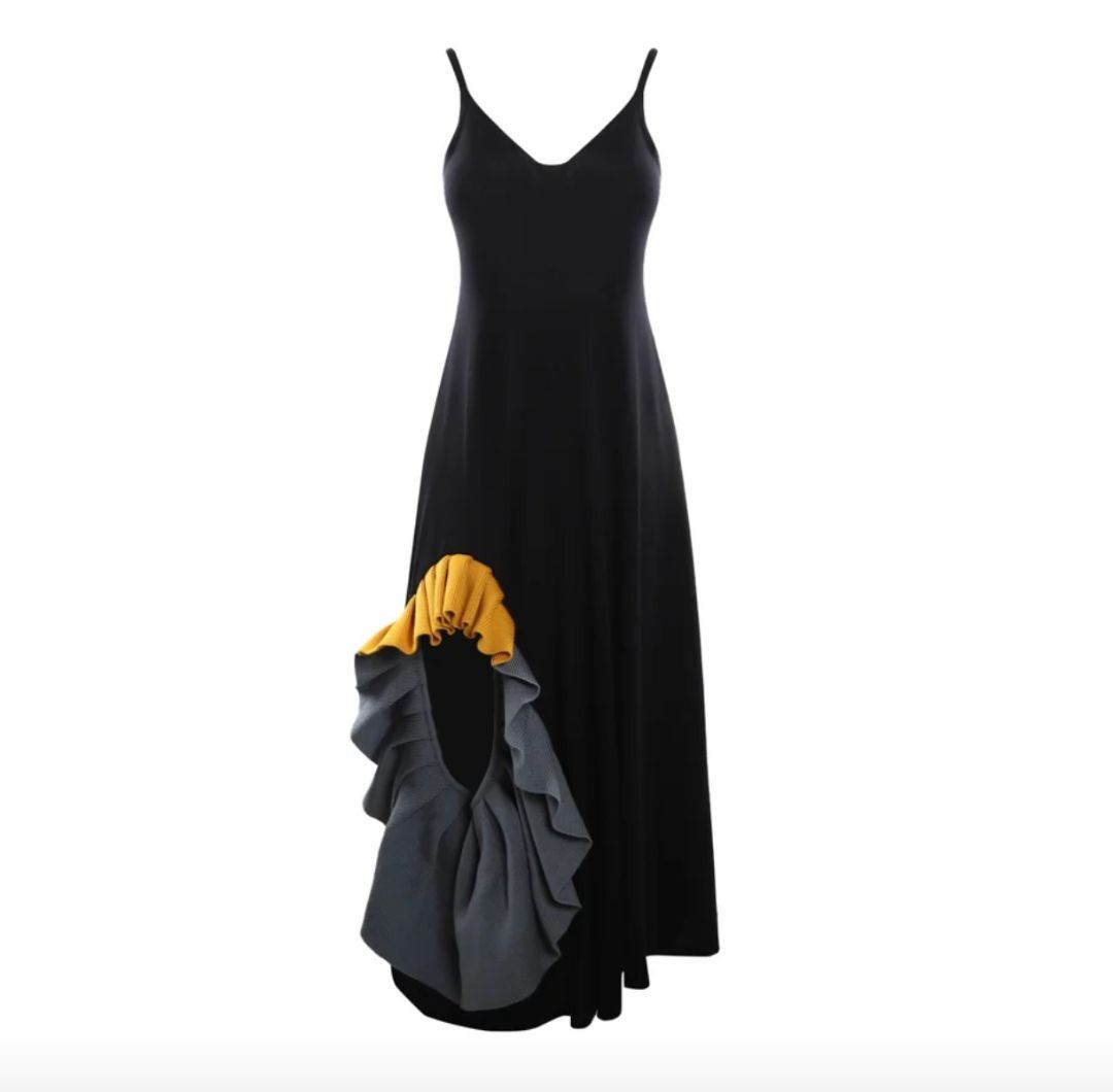 Loewe Black Knit Midi Dress Ruffled Detail Women\'s Size Medium