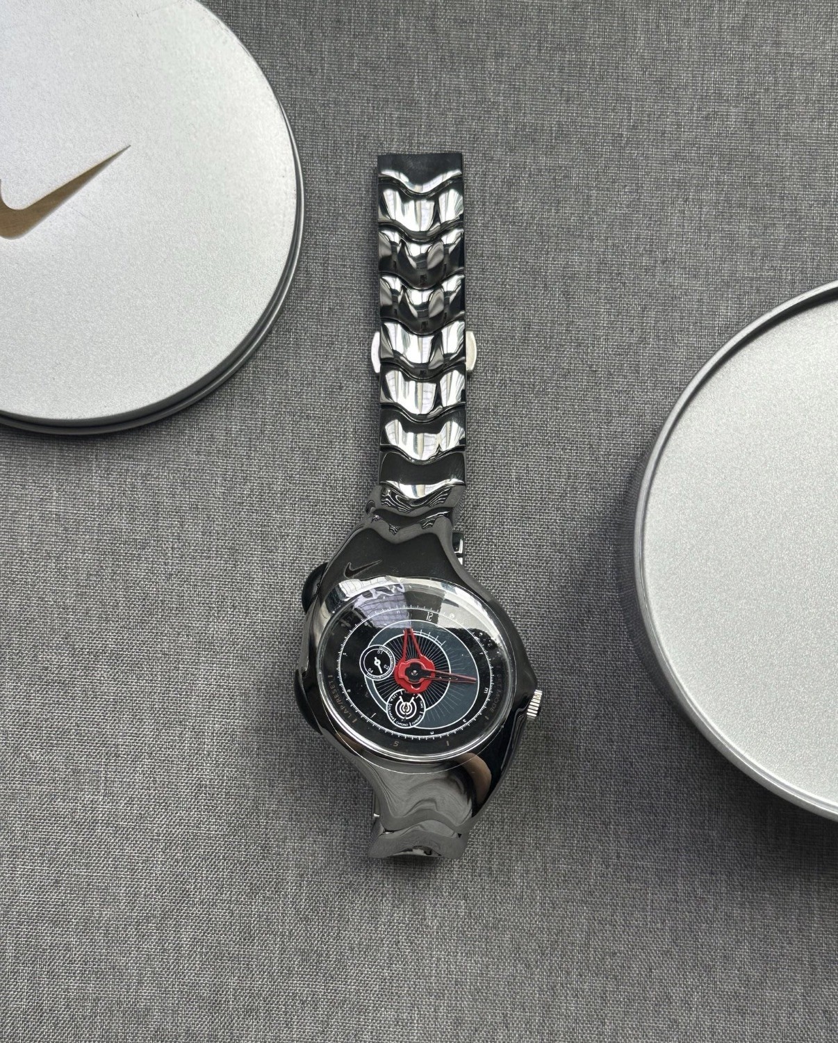 Nike Triax Chronograph Watch Silver Red Dial