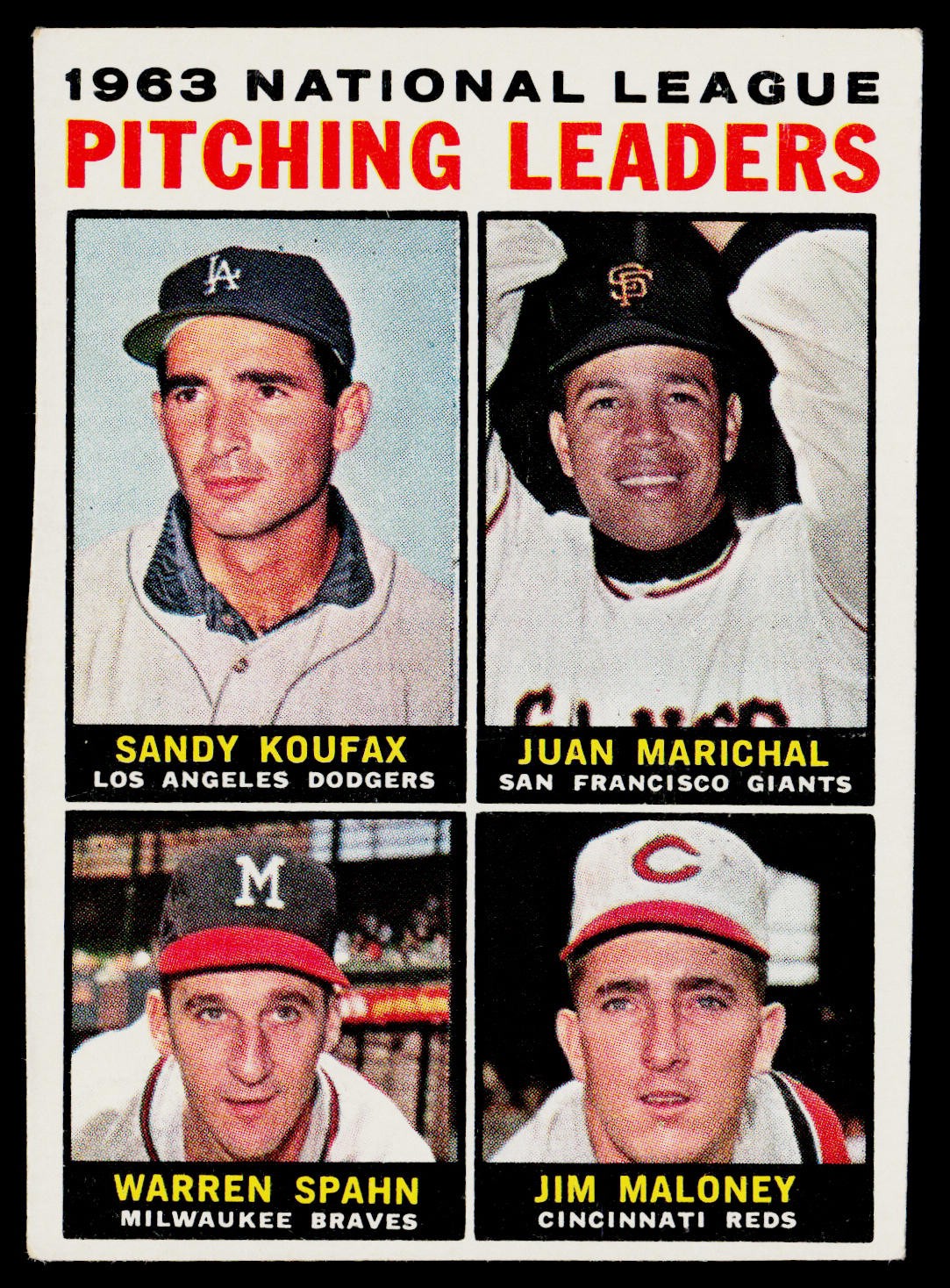 1963 National League Pitching Leaders (Koufax / Marichal / Spahn) 1964 Topps #3