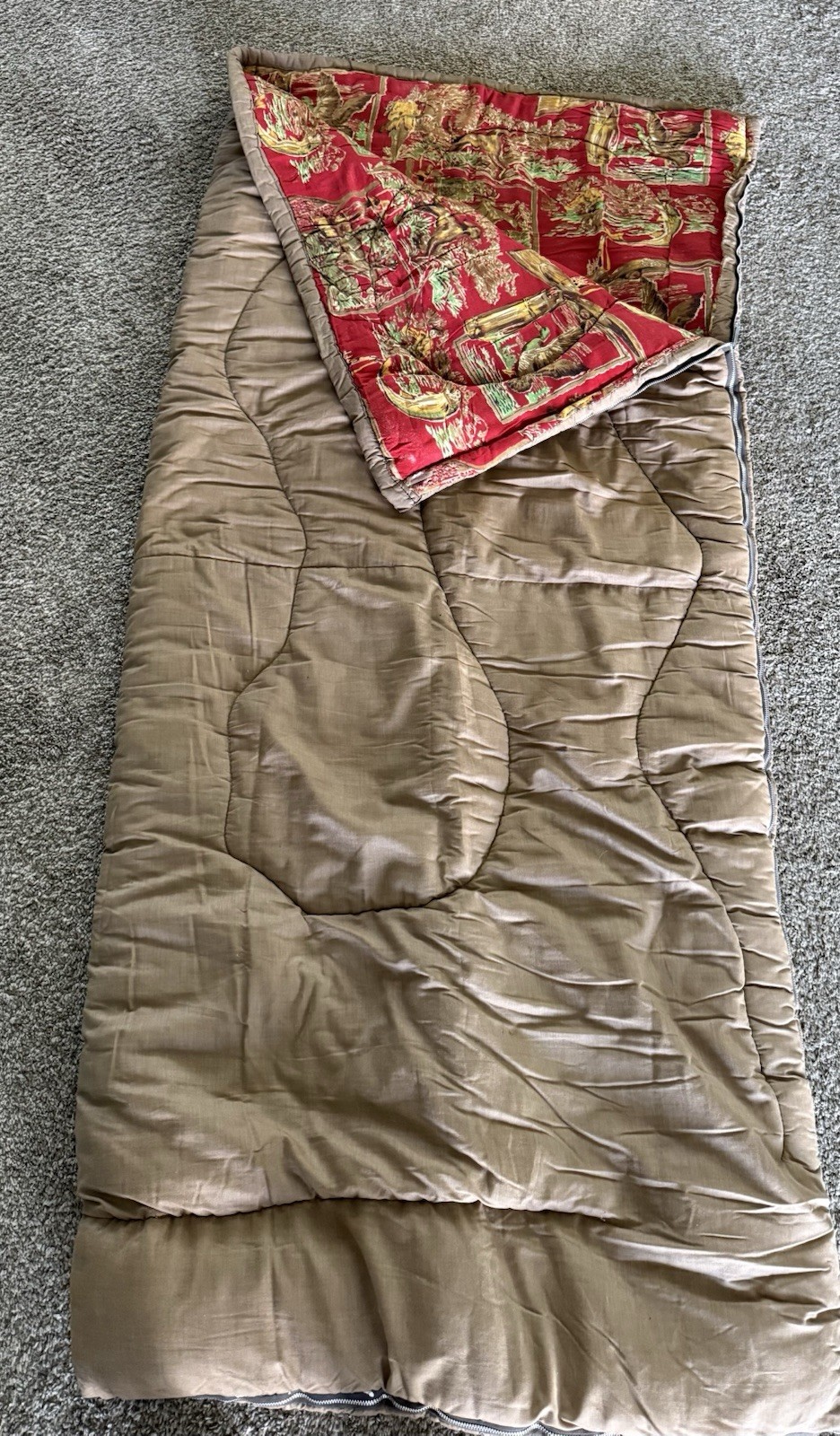 Vintage Flannel Lined Wenzel Sleeping Bag 1950s With Cloth Bag