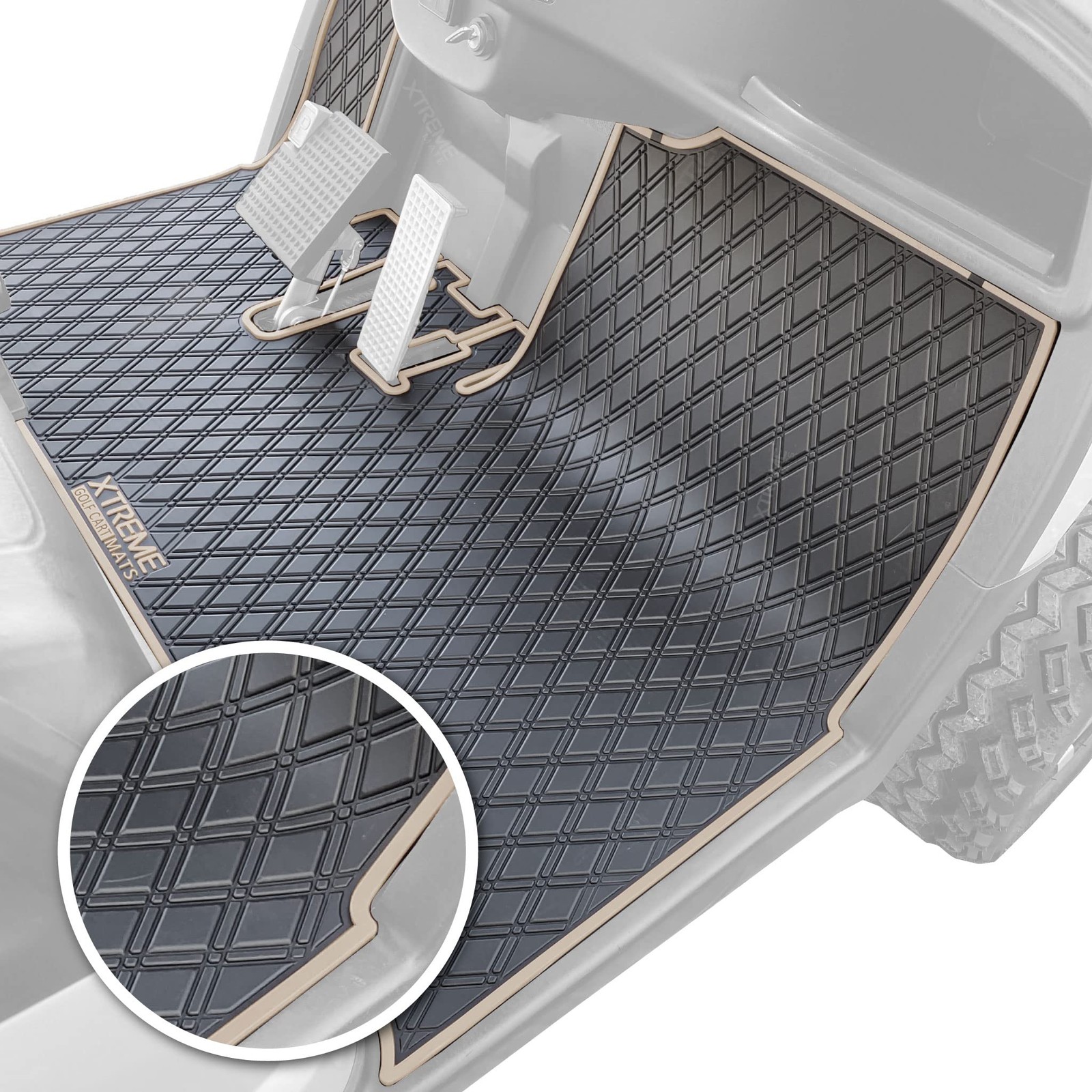 Xtreme Golf Cart Mats Front Row Black Mat with Beige Trim Yamaha Drive 2007-2016