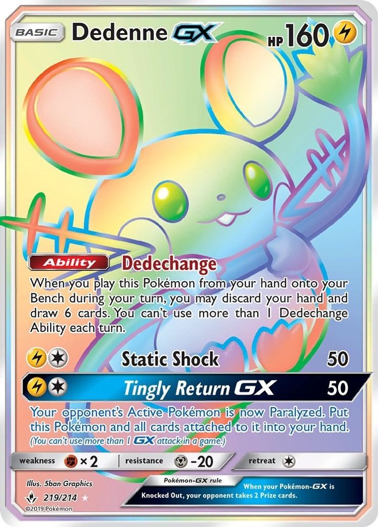 Dedenne GX - 219/214 - Pokemon Unbroken Bonds Sun & Moon Secret Rare Card NM