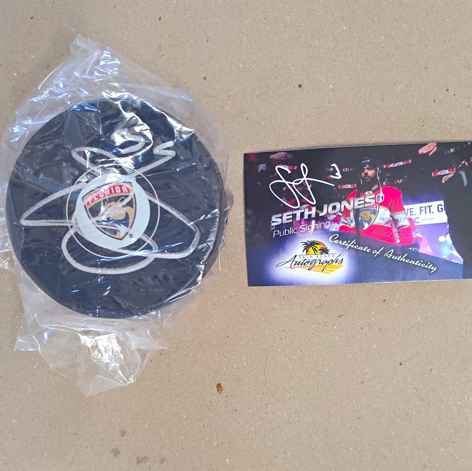 Seth Jones Signed Florida Panthers Logo Hockey Puck Palm Beach Autographs COA