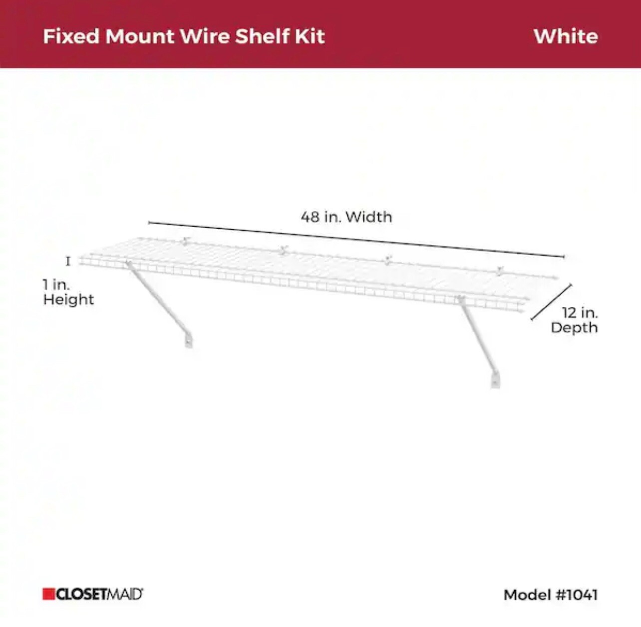 Closetmaid 1041 12”x48” Closet Shelf With All Hardware Brand New Closetmaid 1041 12”x48” Closet Shelf With All Hardware Brand New