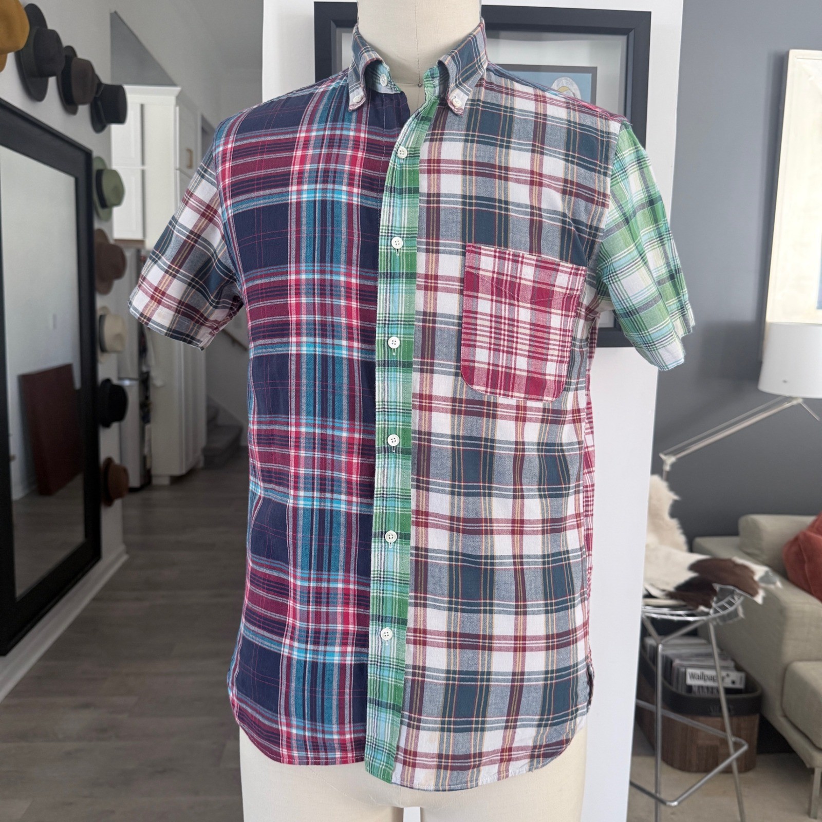 Beams Plus India Madras Patchwork Plaid Short Sleeve Button Down from Japan Beams Plus India Madras Patchwork Plaid Short Sleeve Button Down from Japan