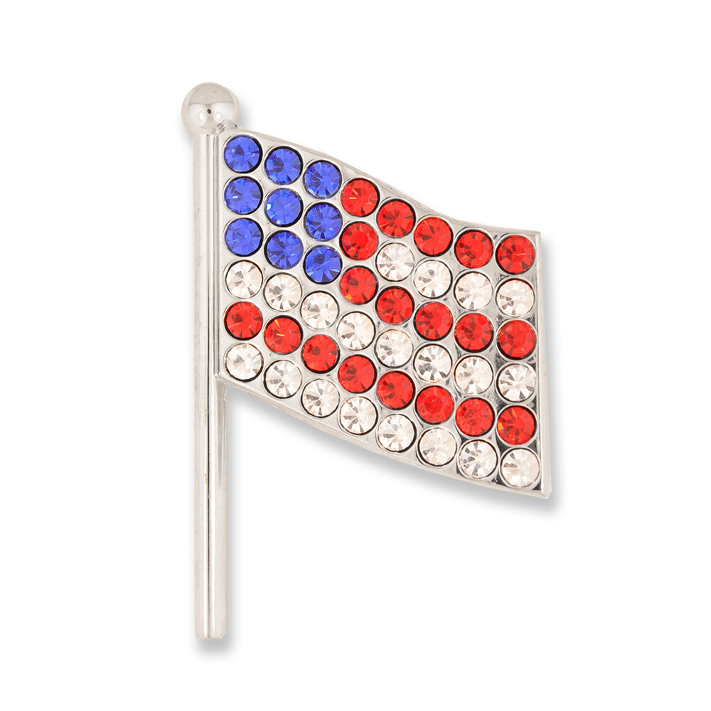 PinMart's Rhinestone American Flag Pin Patriotic Brooch Jewelry