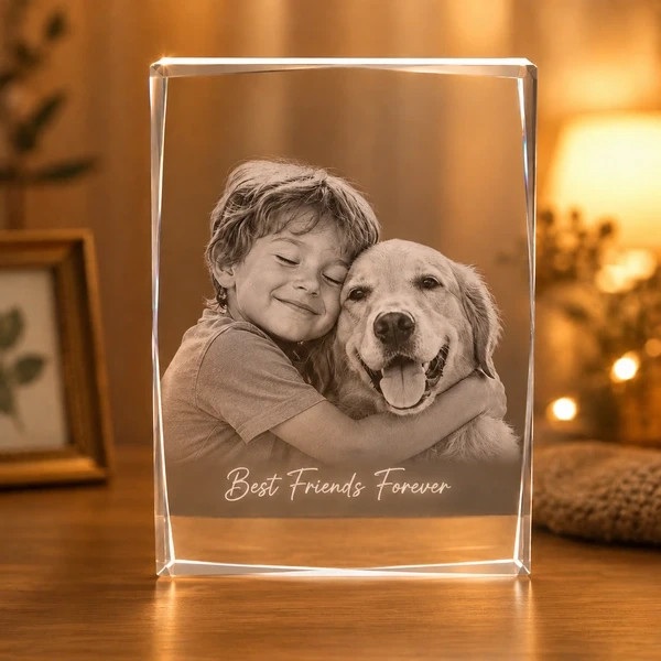 Personalised 3D Crystal Pet Photo Faceted Portrait Custom Dog Pet Memorial Gifts