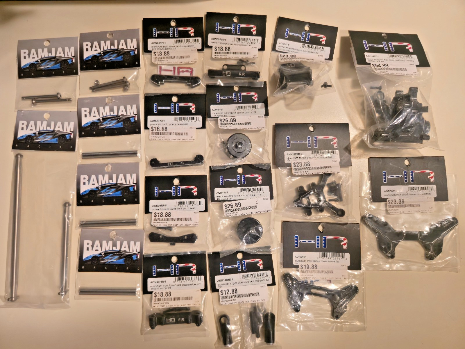 Hot Racing Aluminum & RamJam Racing Titanium Parts Lot for many Arrma 6s Models