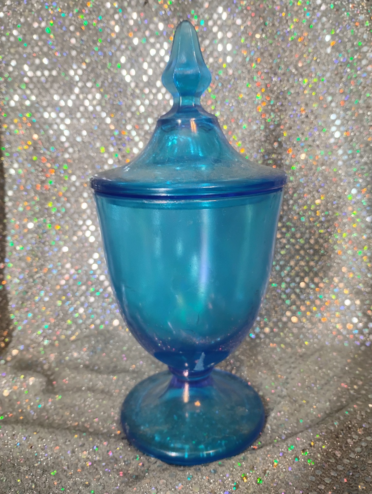 Fenton Celeste Frosted Blue Glass Candy Dish With Lid