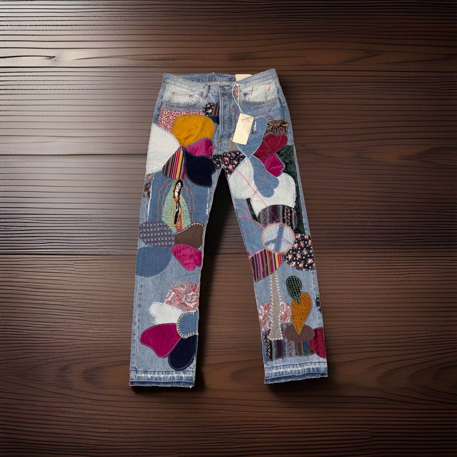 MNML Men’s Patchwork Jeans Size 31x32 Denim NWT Multicolor baggy