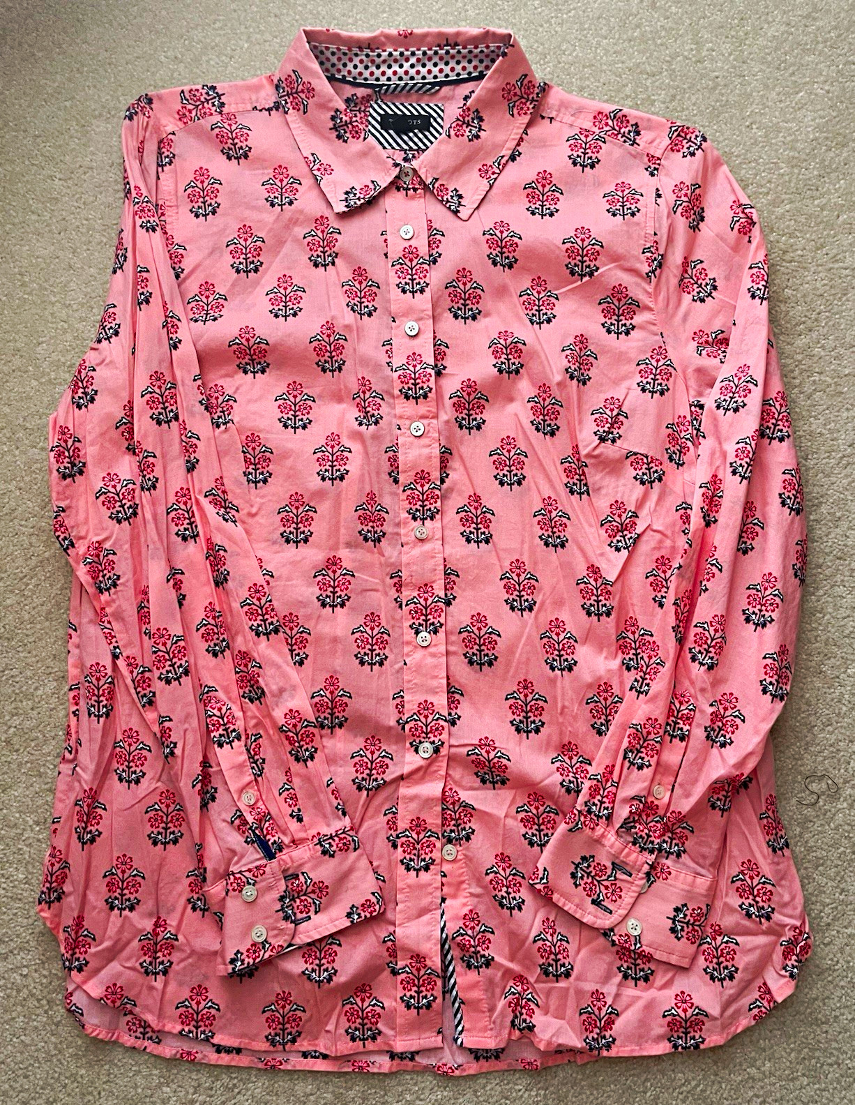 Talbots Womens Collared Button Front Woven Cotton Print Shirt Sz L