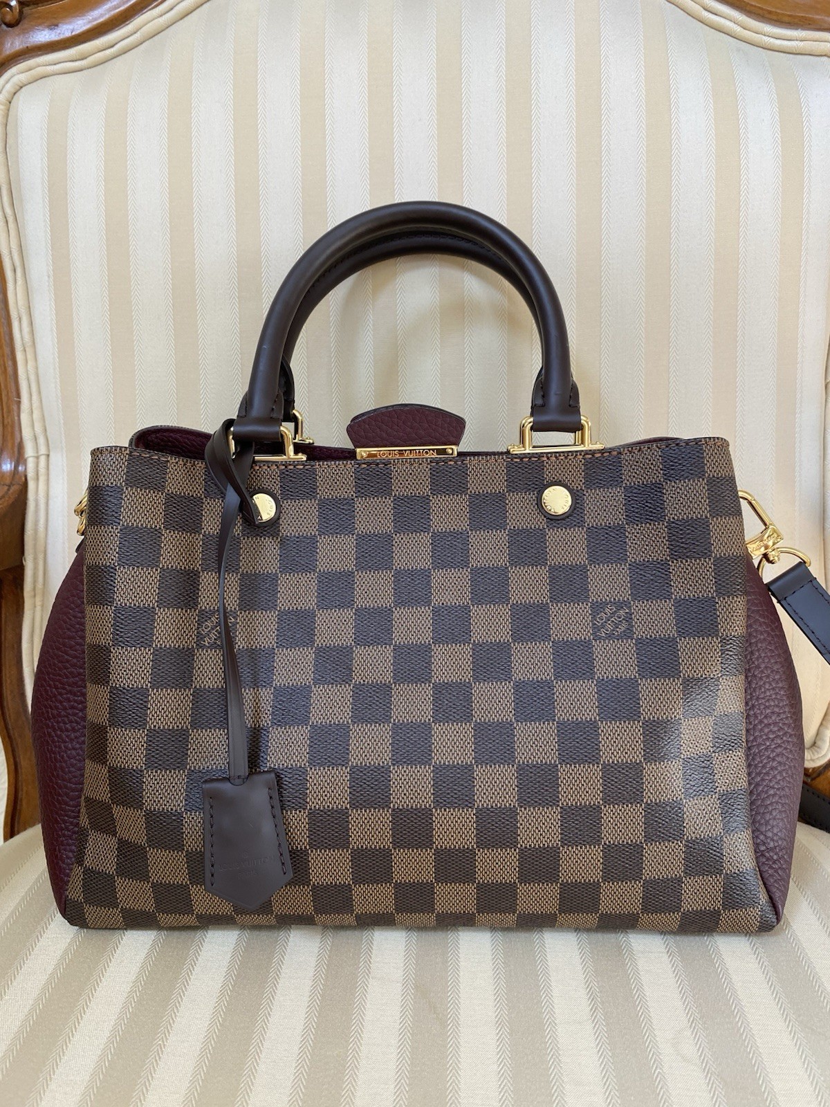 Louis Vuitton Brittany Damier Ebene Canvas/Leather Authentic Handbag