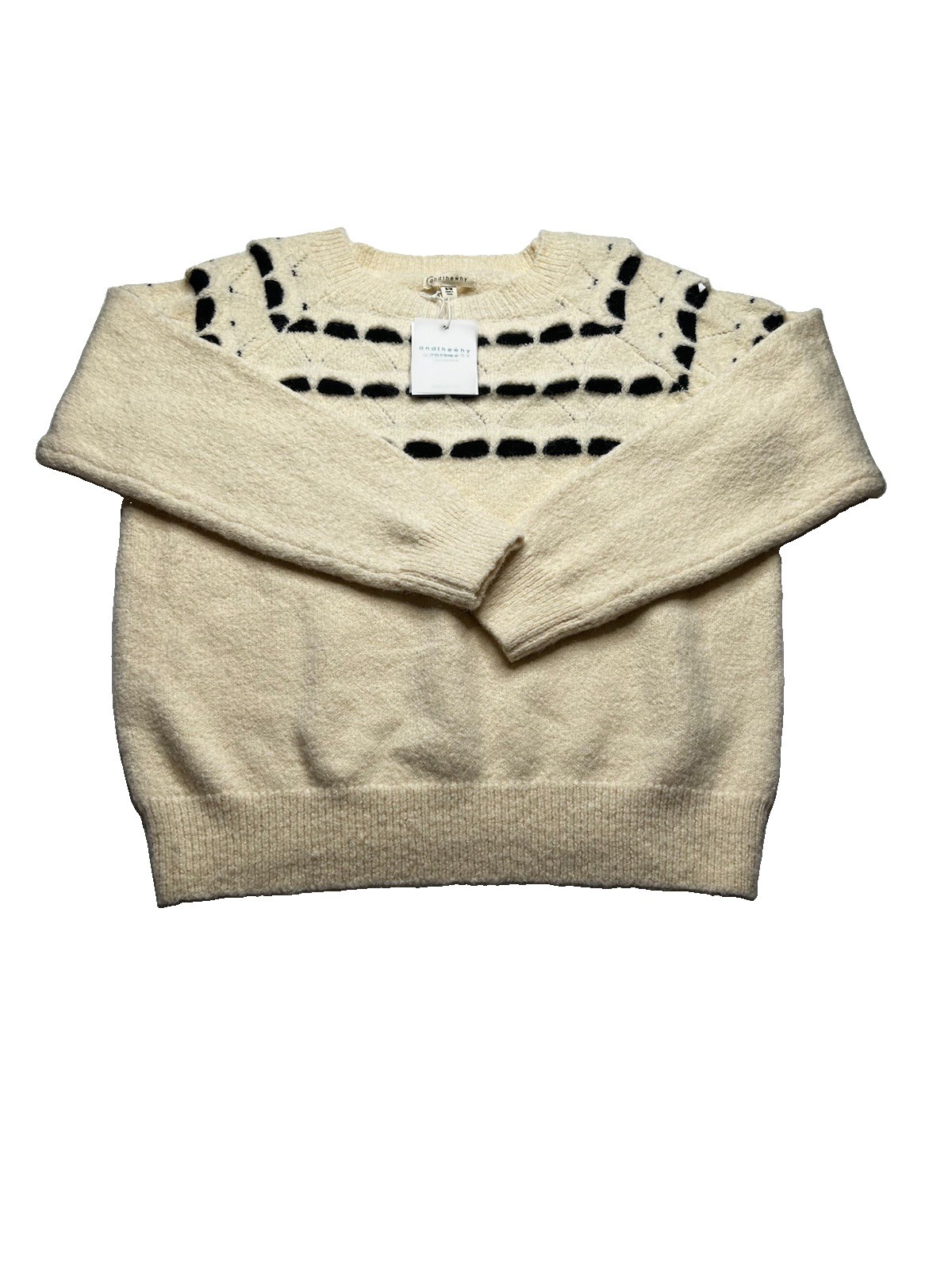 andthewhy Women’s S/M Patterned Raglan Sweater Cream Black NWT