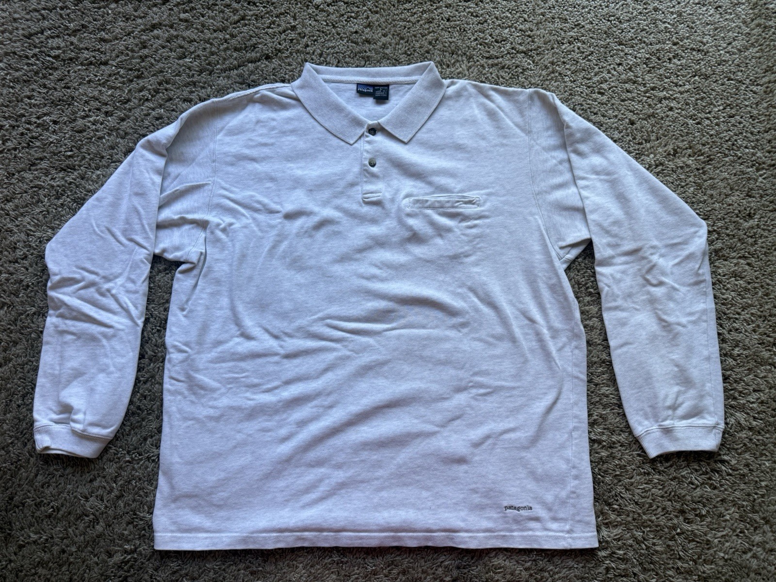 Vintage Patagonia 100% Cotton Long Sleeve Polo Short Light Heather Grey Large