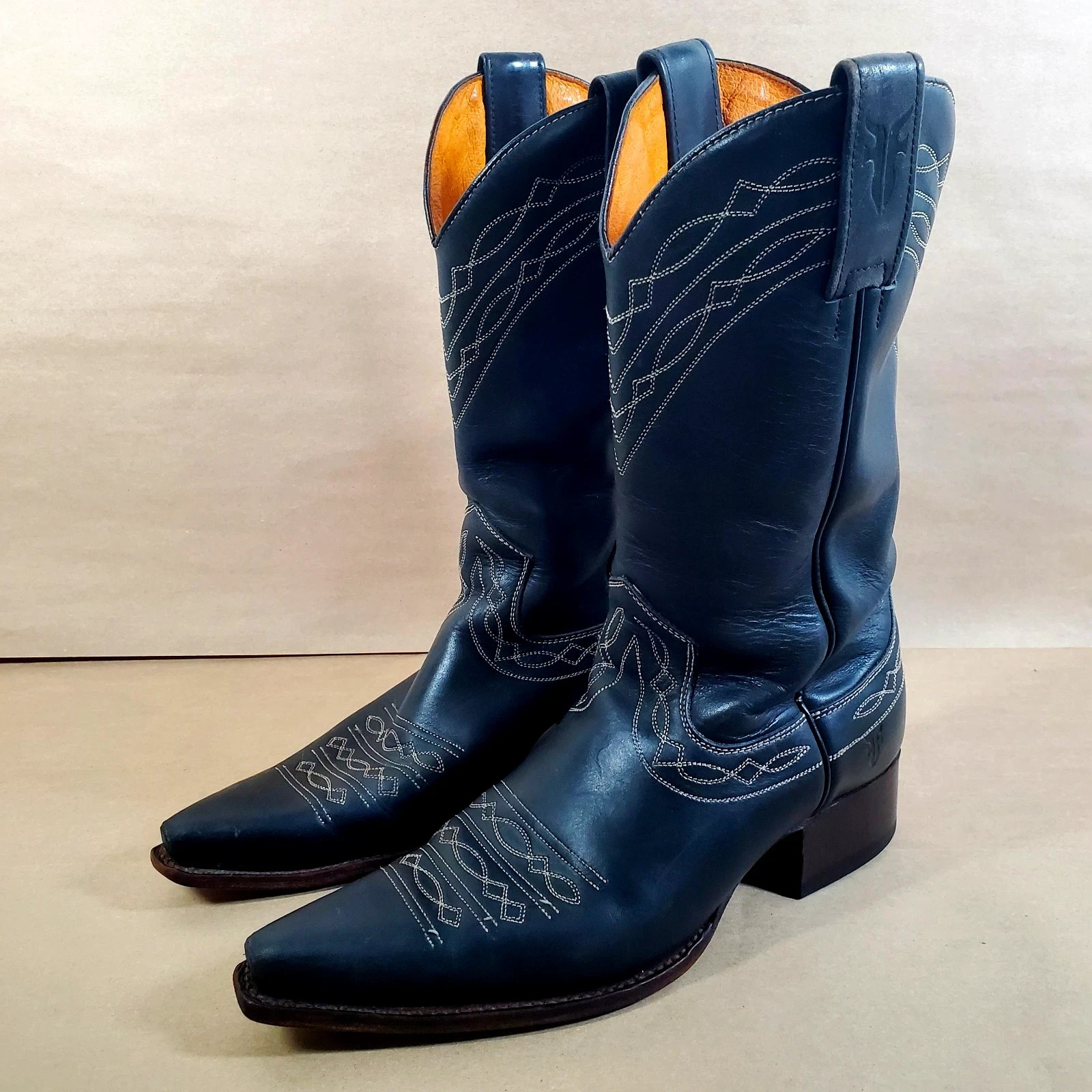 Frye Men’s Black Leather Cowboy Boots 10.5A Narrow Spain Goodyear Welt Western