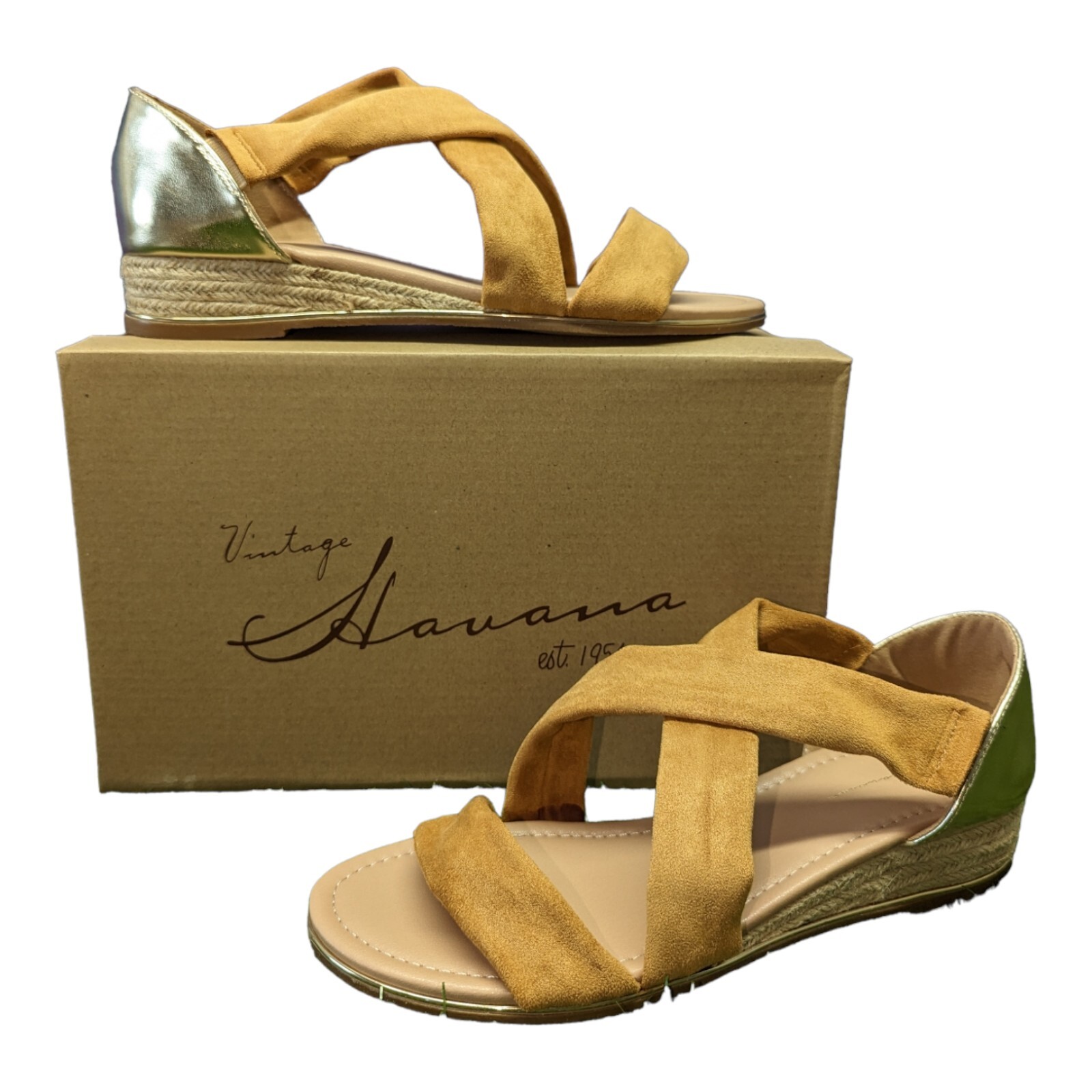 Vintage Havana Gold Suede Soft Chestnut Open Toe Sandals Women\'s Shoes Sz 9
