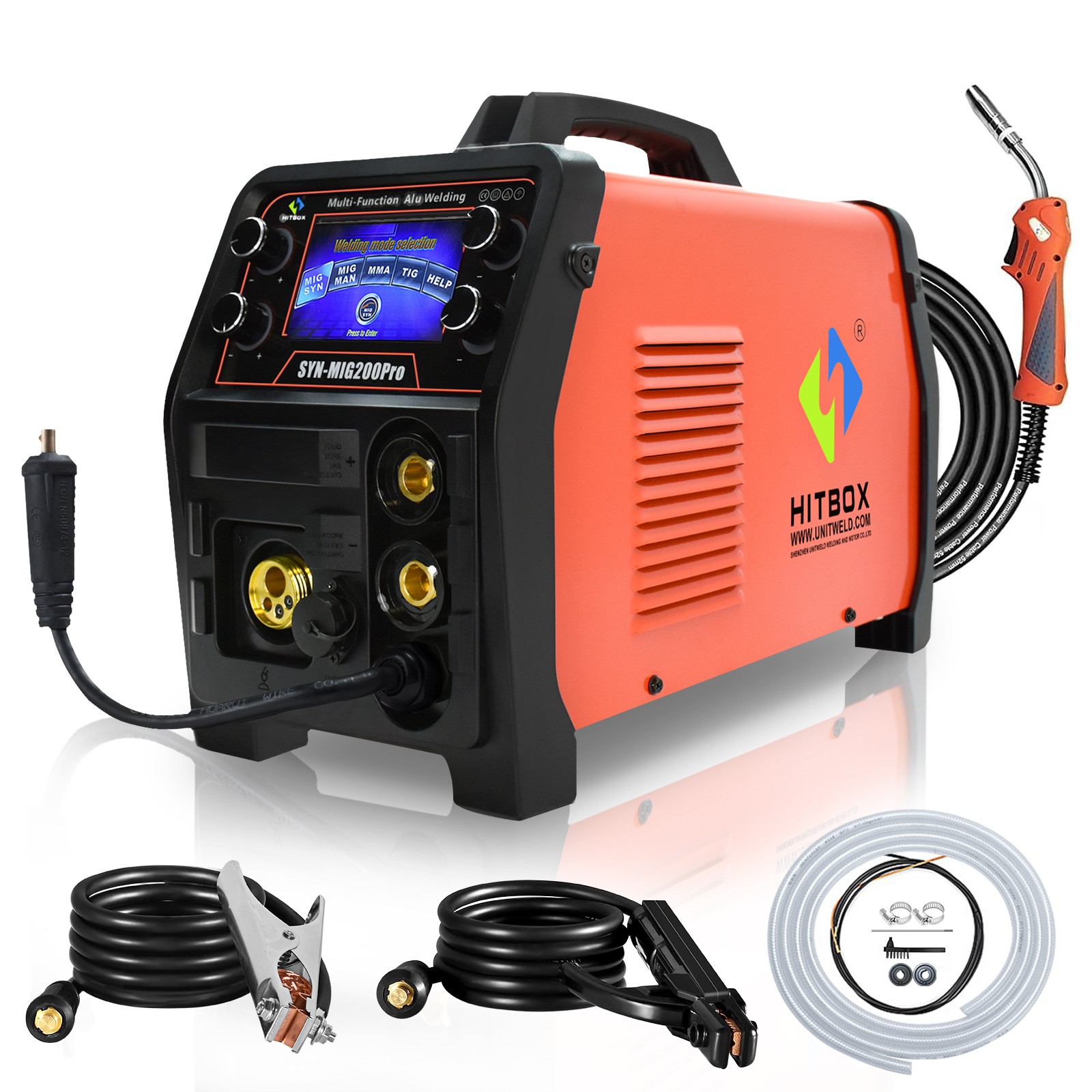 HITBOX 5In1 Gas/Gasless SYN MIG Welder Stick Lift TIG Welder Spool Gun 110V/220V HITBOX 5In1 Gas/Gasless SYN MIG Welder Stick Lift TIG Welder Spool Gun 110V/220V