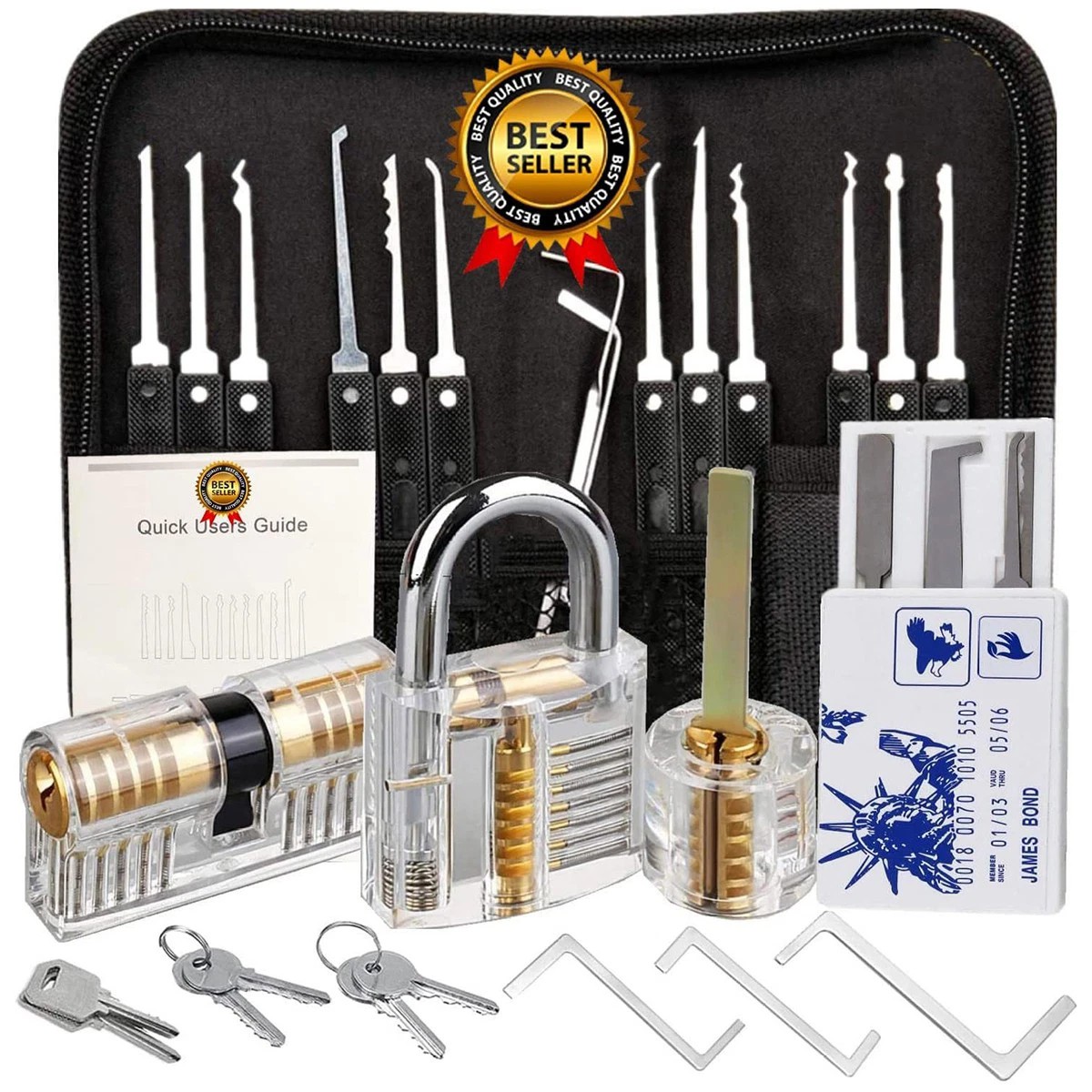 1Set 34 in 1 Multifunctional Key Tool Kit Canvas Bag with Transparent Padlock