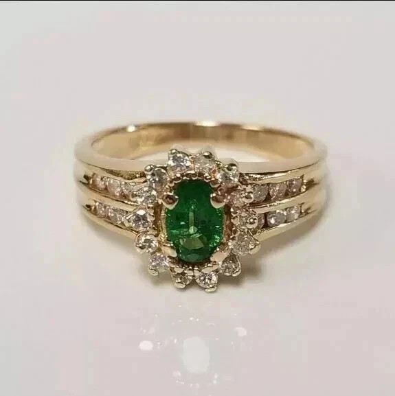 2.50 Ct Oval Cut Natural Emerald & Diamond Wedding Ring 14K Yellow Gold 2.50 Ct Oval Cut Natural Emerald & Diamond Wedding Ring 14K Yellow Gold