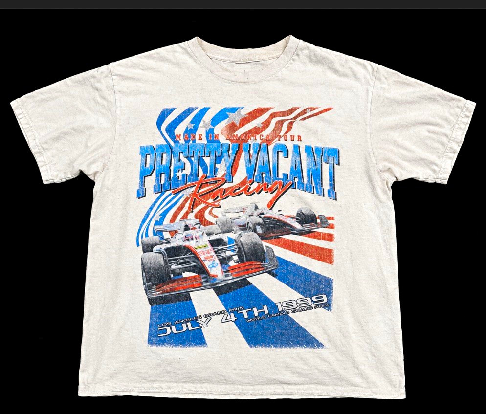 PacSun Men\'s White Vintage 90s Racing Race Car Graphic Crew Neck Tee M