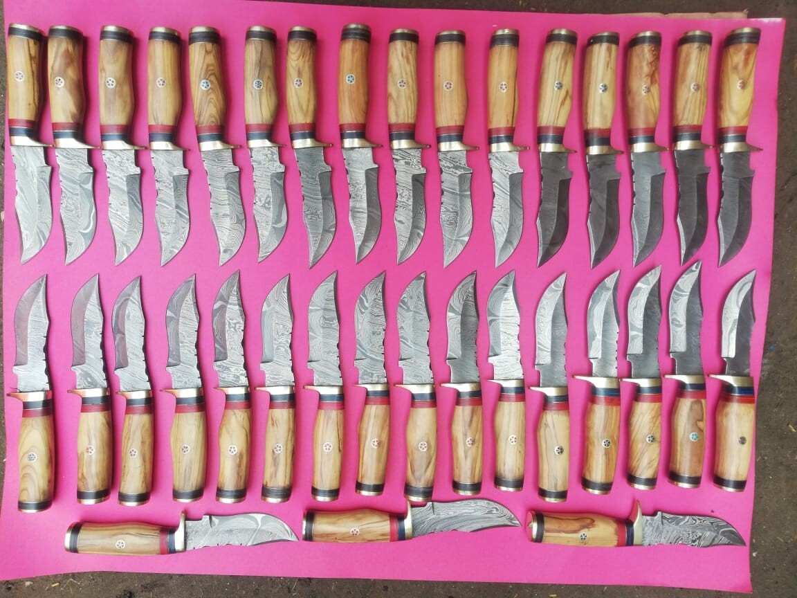 Lot of 20 8 INCH HANDMADE DAMASCUS STEEL SKINNER HUNTING KNIVES WITH SHEETS