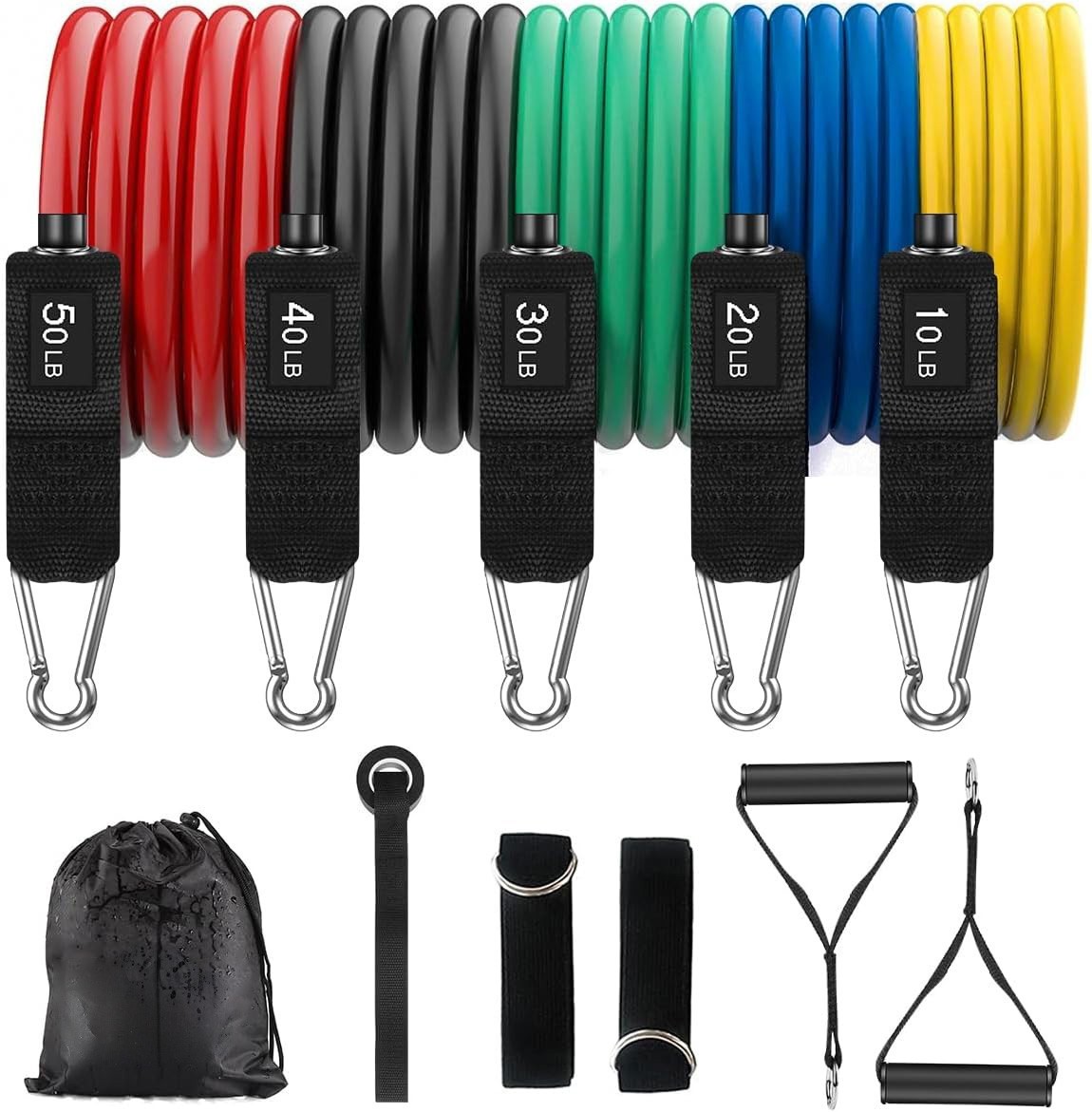 Resistance Bands Set 10–50 LB, Exercise Bands Kit for Men & Women, 11 pc Set Resistance Bands Set 10–50 LB, Exercise Bands Kit for Men & Women, 11 pc Set