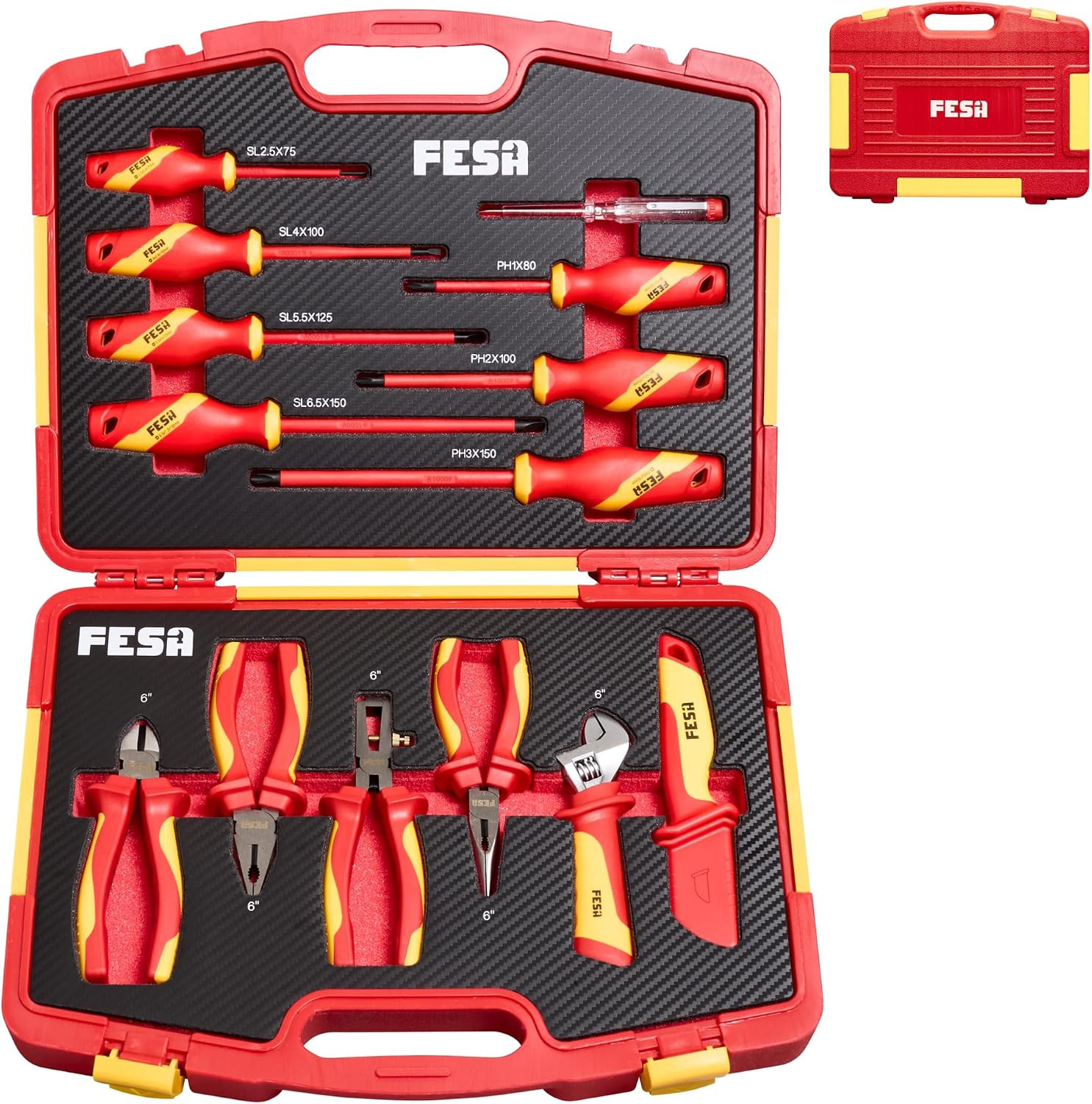 14Pc Electrician Insulated Tool Set with a Tool Case