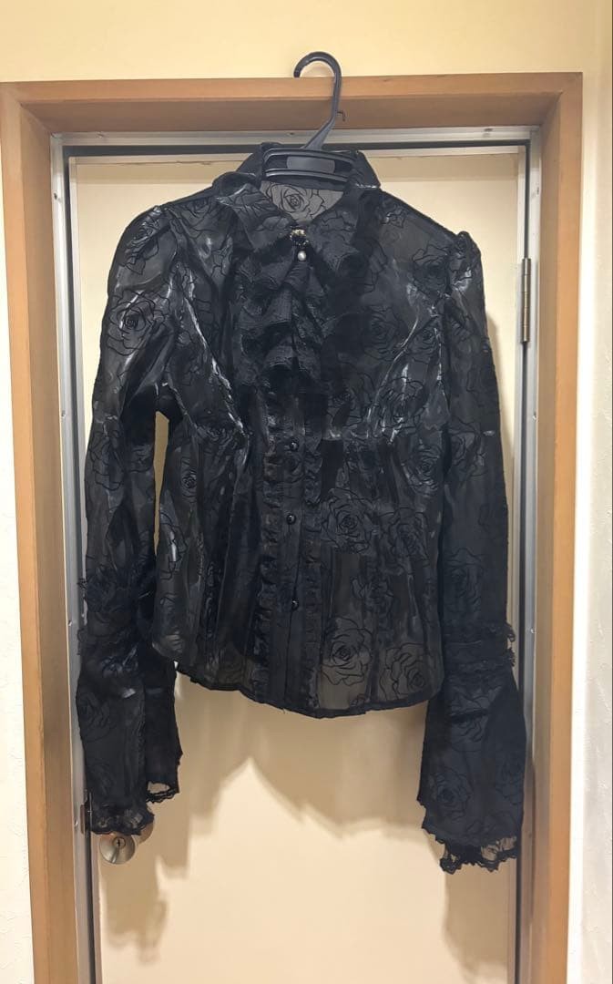 IF SIX WAS NINE Style Sheer Bell Sleeve Shirt Ribbon Tie L Black