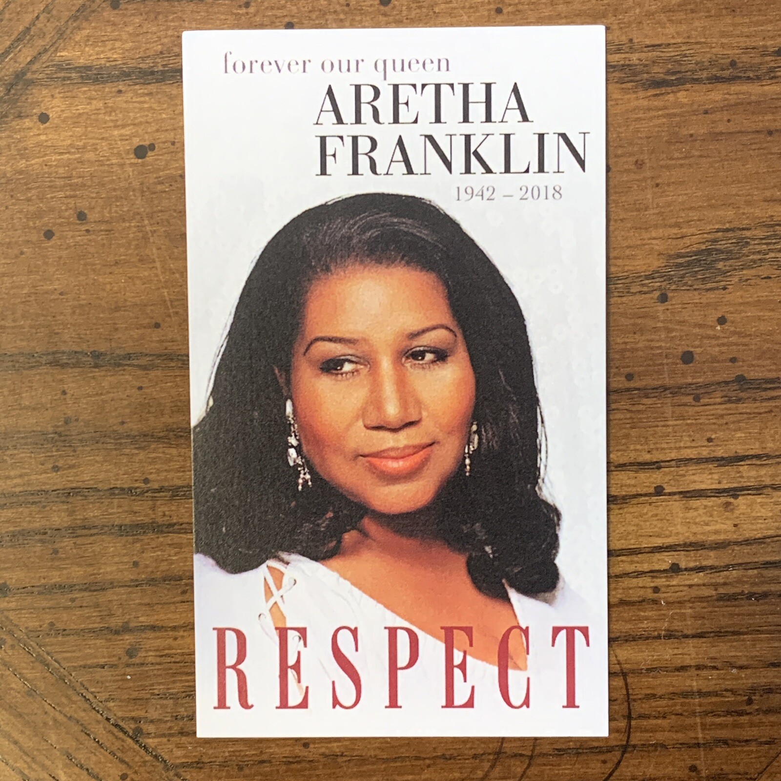 Aretha Franklin Memorial Tribute Card From Funeral in Detroit RESPECT Swanson