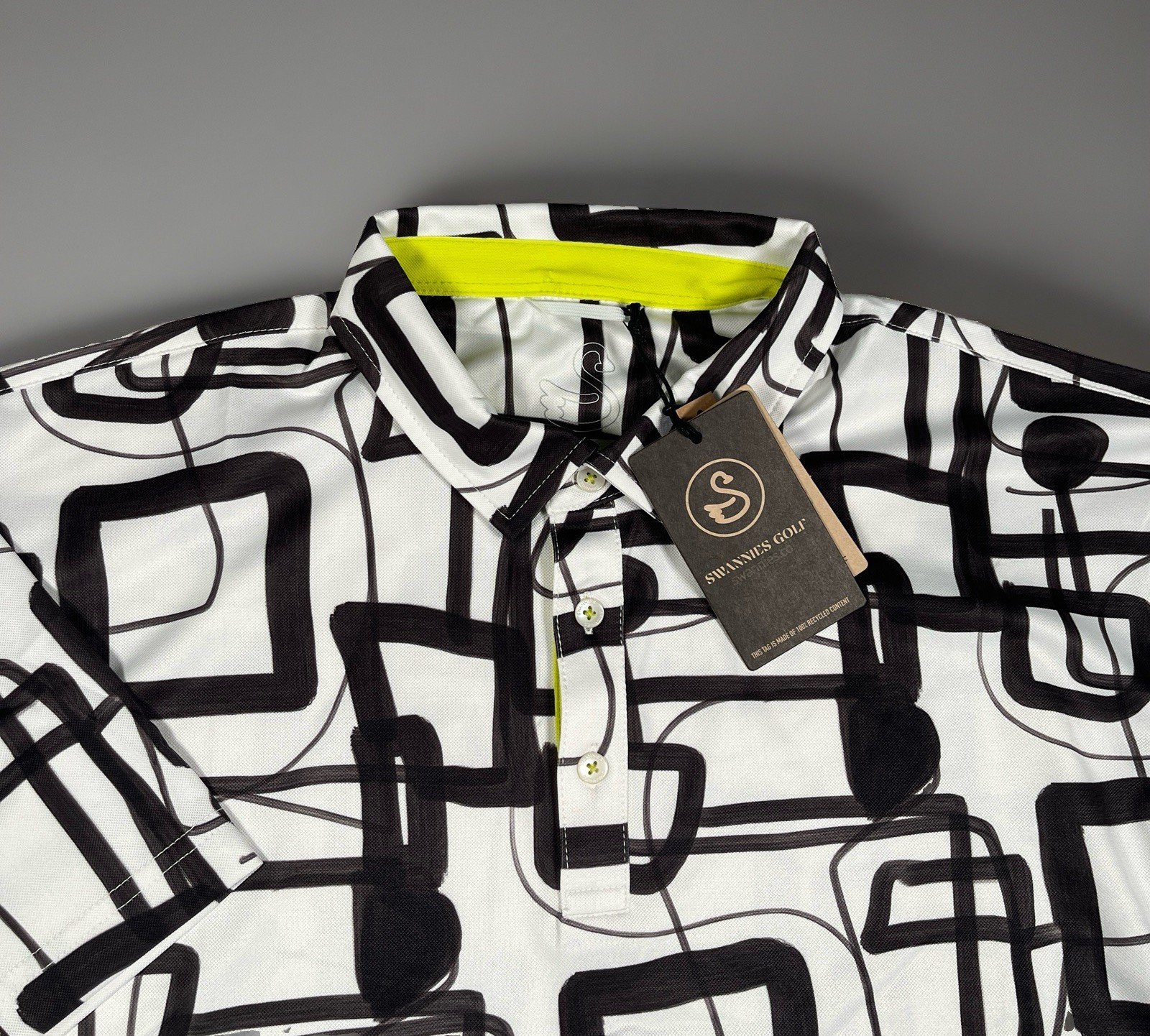 NWT-Swannies Golf Tanner Polo Men L Glacier Black Geometric Stay Right Collar