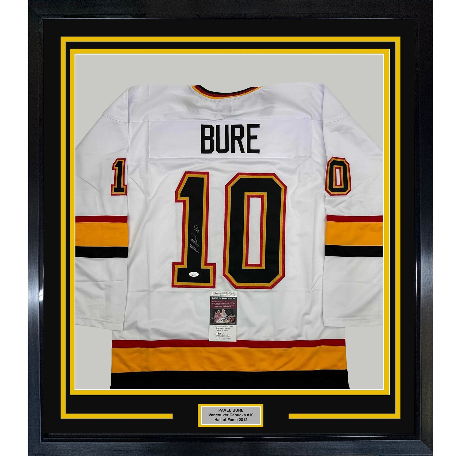 Framed Autographed/Signed Pavel Bure 35x39 Vancouver White Jersey JSA COA