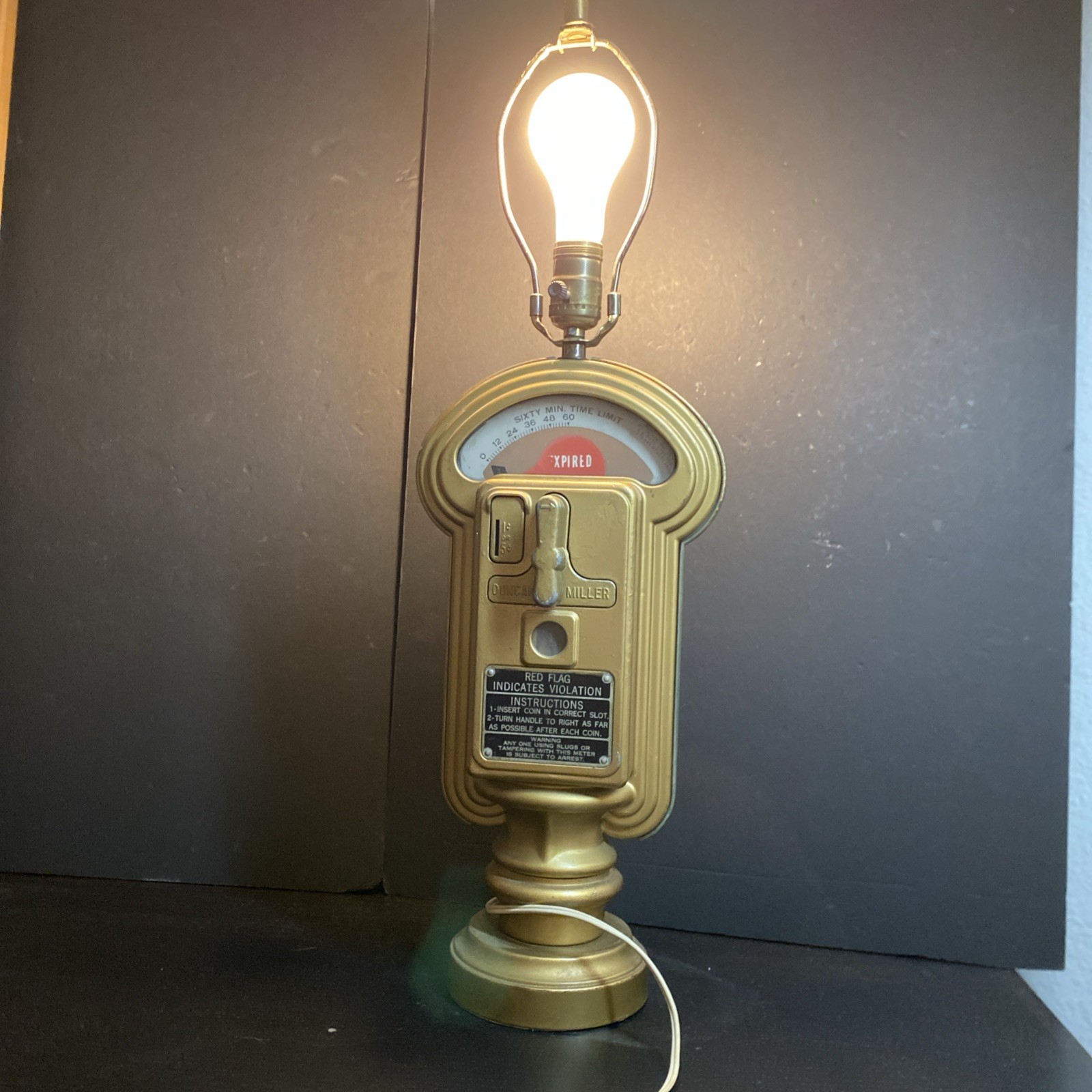 Vintage 1960 DUNCAN MILLER Original Working Coin Operated Parking Meter  Lamp