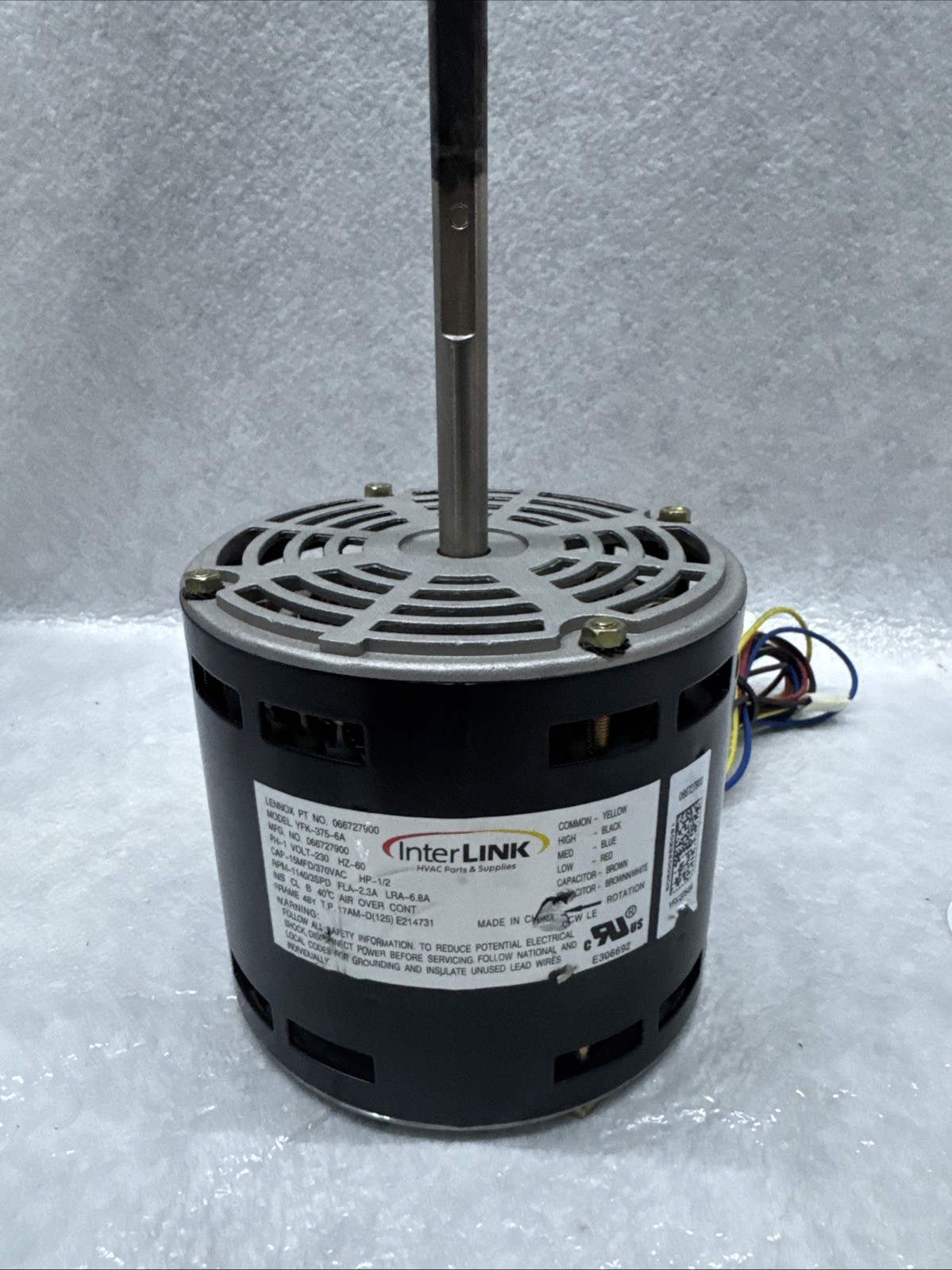Lennox 066727900 InterLink VFK-375-6A Blower Motor 1/2HP 230V 1140RPM