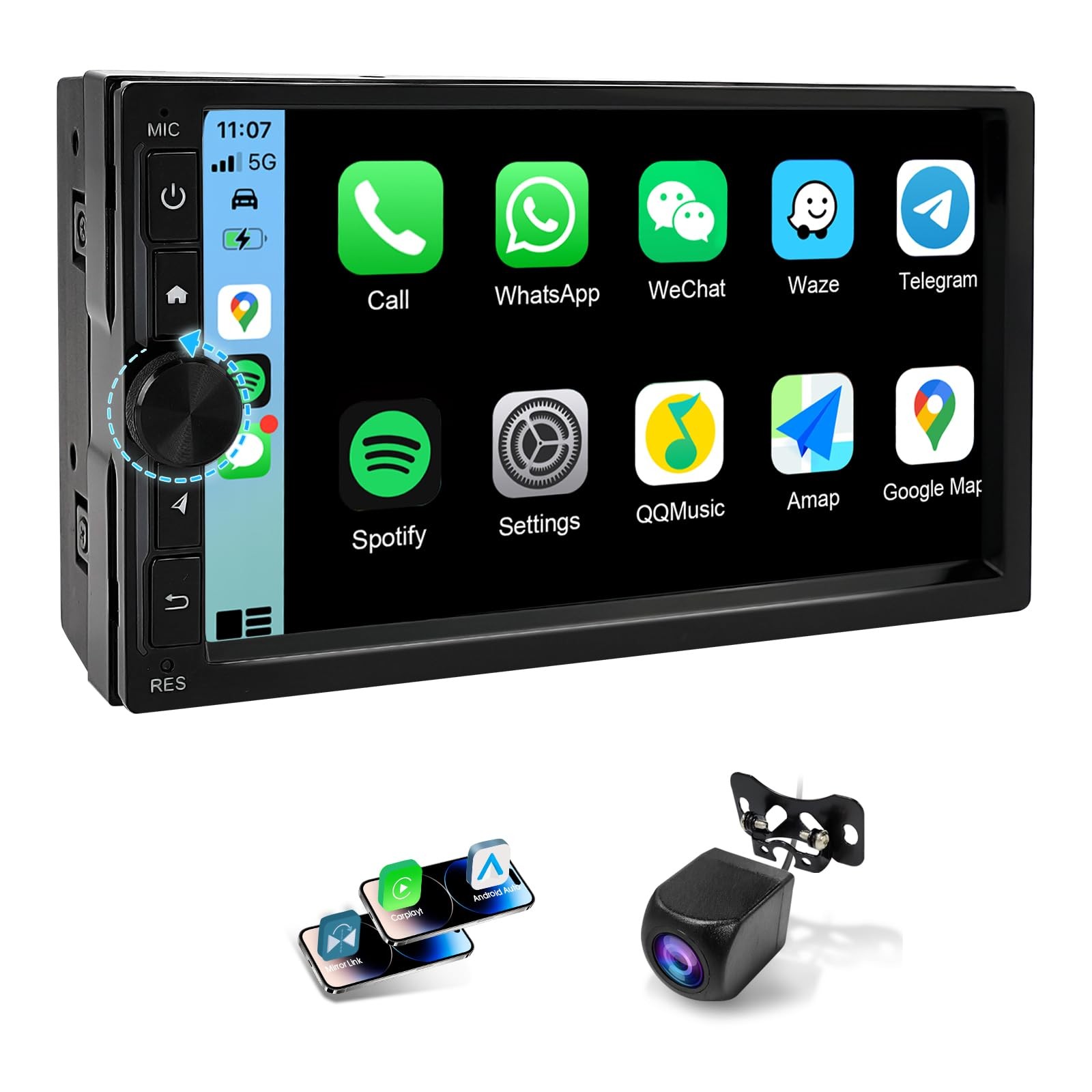 Haudio 2 Din Car Radio with Wireless CarPlay and Android Auto, 7 Inch Touchsc...