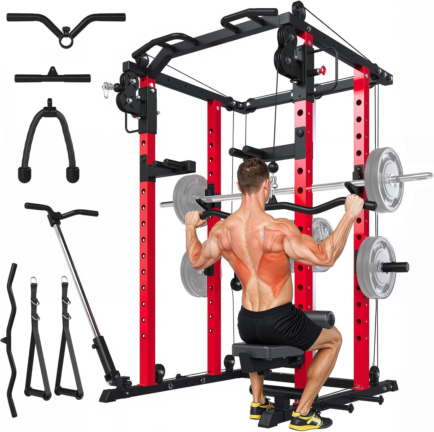 Power Squat Rack Cage, 2000lbs Weight Cable Machine with LAT Pulldown for Sport Power Squat Rack Cage, 2000lbs Weight Cable Machine with LAT Pulldown for Sport