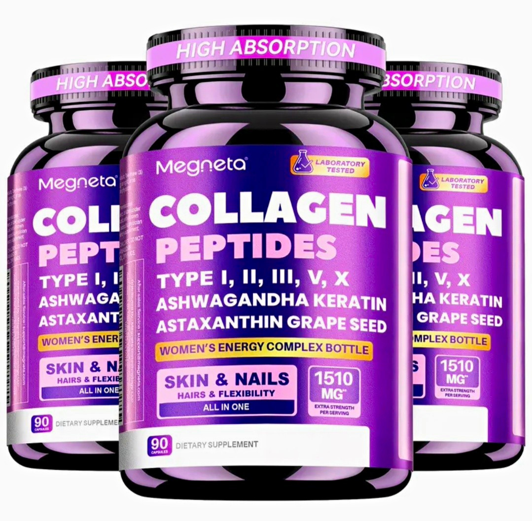 Megneta Collagen Peptides Type I II III V X 1510mg 90 Caps Skin & Nail 2 Bottles Megneta Collagen Peptides Type I II III V X 1510mg 90 Caps Skin & Nail 2 Bottles