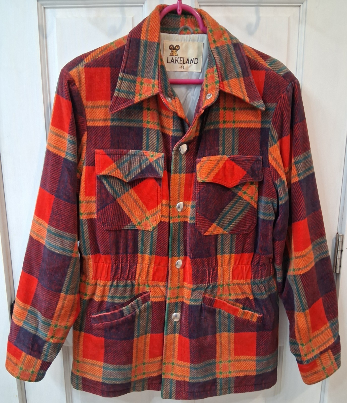 Vintage 70s LAKELAND Plaid Safari Cruiser Jacket Velvet Velour - EXCELLENT