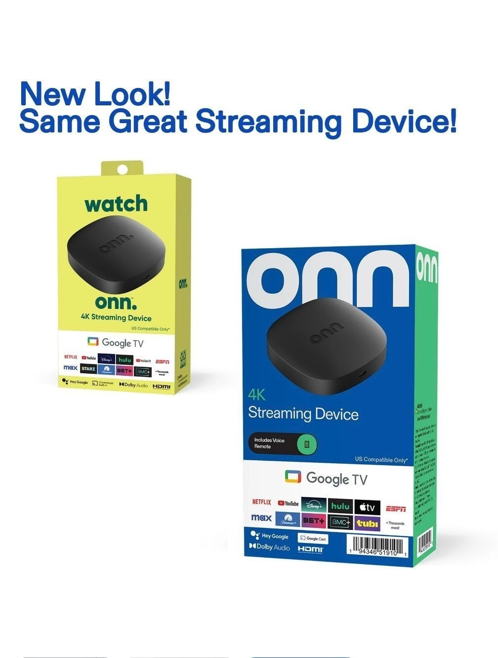 Brand New Onn 4K Streaming Device, Google TV - Ultra HD, 8GB Storage, 2GB